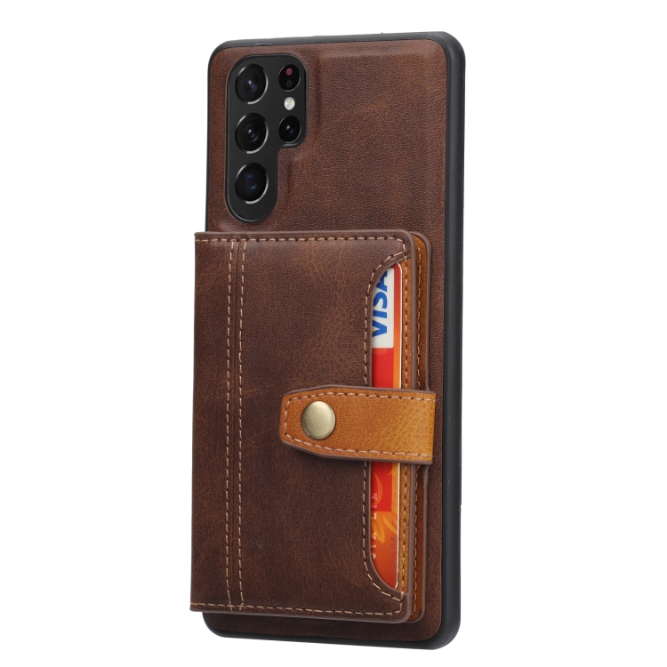 For Samsung Galaxy S23 Ultra 5G Calfskin Color Matching TPU + PU Phone Case(Brown)