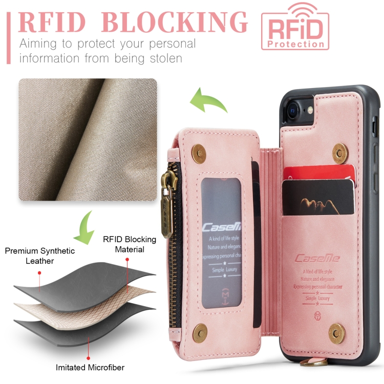 For iPhone SE 2022 / SE 2020 / 7 / 8 CaseMe C20 Multifunctional RFID Leather Phone Case(Pink) For iPhone SE 2022 / SE 2020 / 7 / 8 CaseMe C20 Multifunctional RFID Leather Phone Case(Pink)