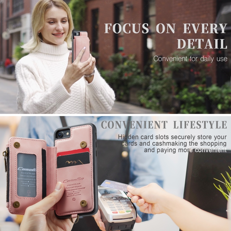 For iPhone SE 2022 / SE 2020 / 7 / 8 CaseMe C20 Multifunctional RFID Leather Phone Case(Pink) For iPhone SE 2022 / SE 2020 / 7 / 8 CaseMe C20 Multifunctional RFID Leather Phone Case(Pink)
