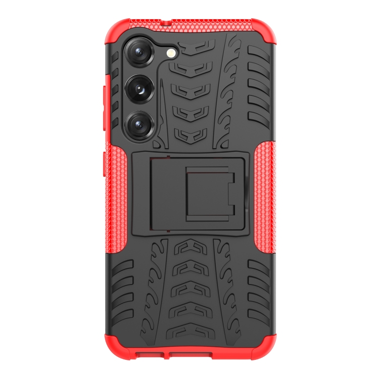 For Samsung Galaxy S23 5G Tire Texture TPU + PC Phone Case with Holder(Red) For Samsung Galaxy S23 5G Tire Texture TPU + PC Phone Case with Holder(Red)