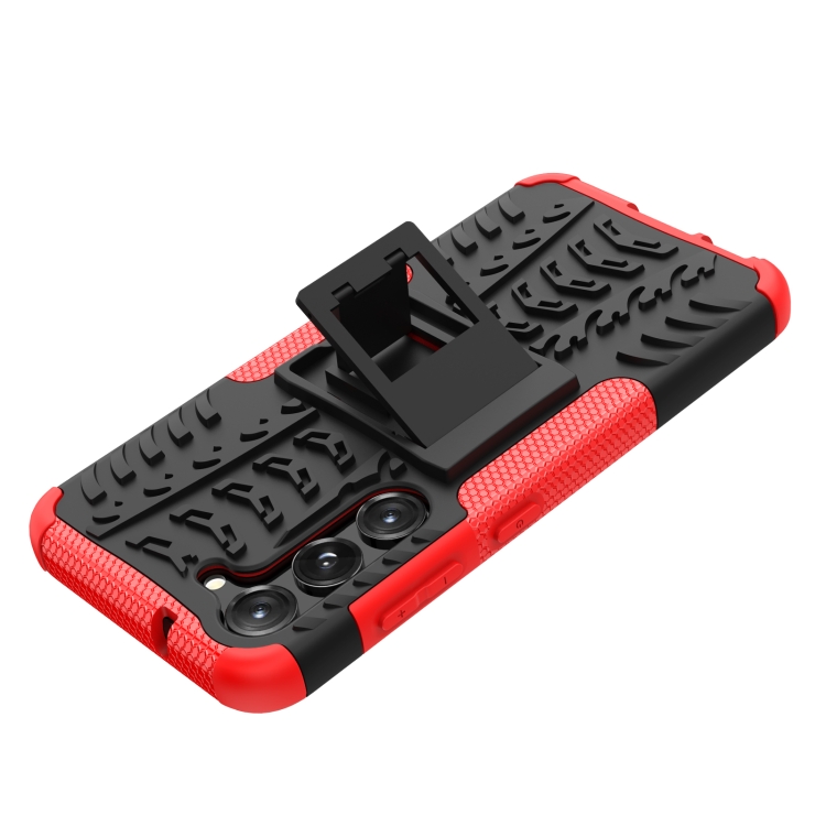 For Samsung Galaxy S23 5G Tire Texture TPU + PC Phone Case with Holder(Red) For Samsung Galaxy S23 5G Tire Texture TPU + PC Phone Case with Holder(Red)