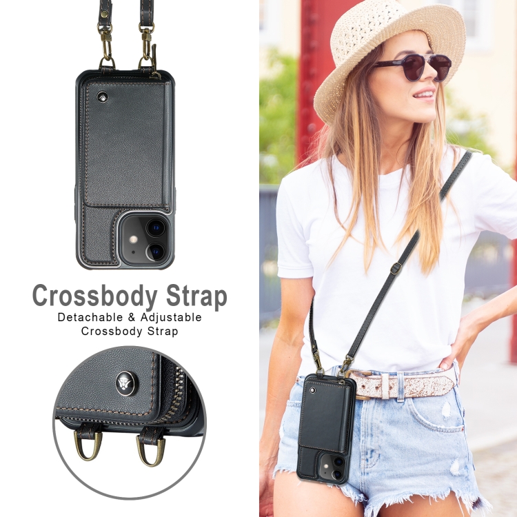 For iPhone 12 JEEHOOD C22 Series Zipper Wallet Leather Phone Case with Dual Lanyard(Black) For iPhone 12 JEEHOOD C22 Series Zipper Wallet Leather Phone Case with Dual Lanyard(Black)