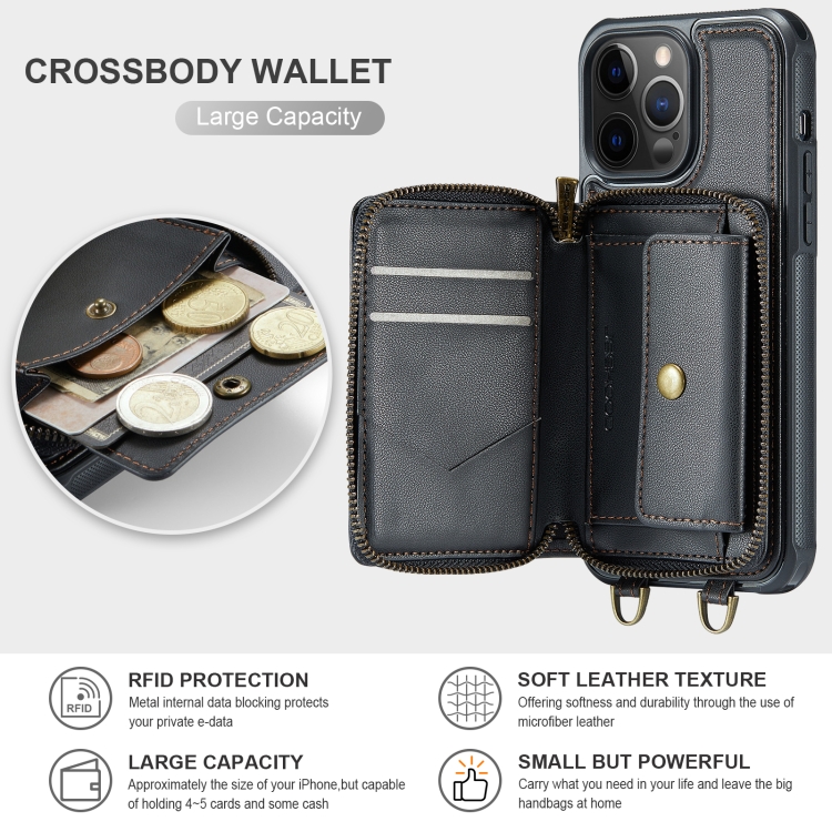 For iPhone 12 Pro Max JEEHOOD C22 Series Zipper Wallet Leather Phone Case with Dual Lanyard(Black) For iPhone 12 Pro Max JEEHOOD C22 Series Zipper Wallet Leather Phone Case with Dual Lanyard(Black)