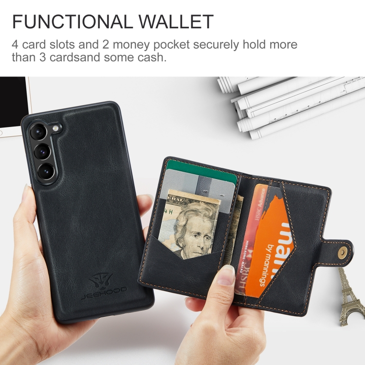 For Samsung Galaxy S23+ 5G JEEHOOD Retro Magnetic Detachable Wallet Phone Case(Black) For Samsung Galaxy S23+ 5G JEEHOOD Retro Magnetic Detachable Wallet Phone Case(Black)