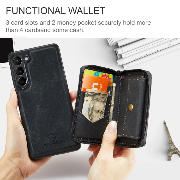 For Samsung Galaxy S23+ 5G JEEHOOD Magnetic Zipper Wallet Leather Phone Case(Black)