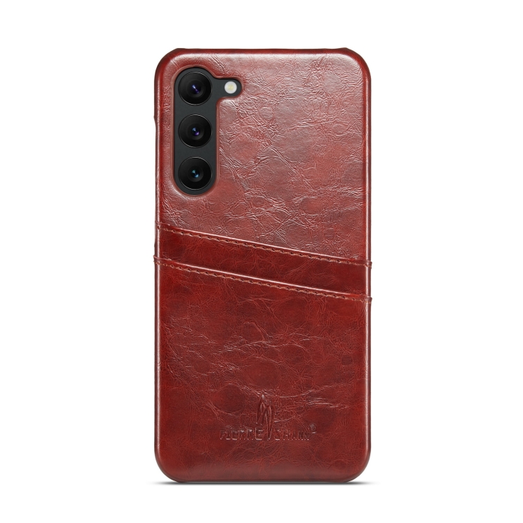 For Samsung Galaxy S23+ 5G Fierre Shann Oil Wax Texture Leather Phone Case with Card Slots(Brown) For Samsung Galaxy S23+ 5G Fierre Shann Oil Wax Texture Leather Phone Case with Card Slots(Brown)