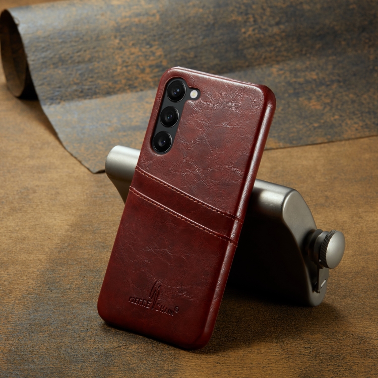 For Samsung Galaxy S23+ 5G Fierre Shann Oil Wax Texture Leather Phone Case with Card Slots(Brown) For Samsung Galaxy S23+ 5G Fierre Shann Oil Wax Texture Leather Phone Case with Card Slots(Brown)