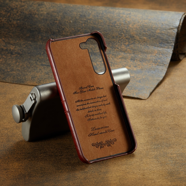 For Samsung Galaxy S23+ 5G Fierre Shann Oil Wax Texture Leather Phone Case with Card Slots(Brown) For Samsung Galaxy S23+ 5G Fierre Shann Oil Wax Texture Leather Phone Case with Card Slots(Brown)