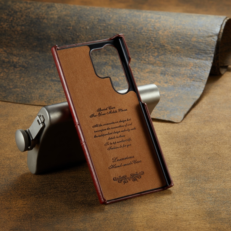 For Samsung Galaxy S23 Ultra 5G Fierre Shann Oil Wax Texture Leather Phone Case with Card Slots(Brown) For Samsung Galaxy S23 Ultra 5G Fierre Shann Oil Wax Texture Leather Phone Case with Card Slots(Brown)