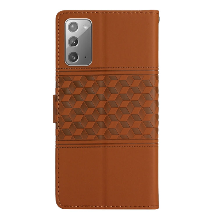 For Samsung Galaxy Note20 Diamond Embossed Skin Feel Leather Phone Case with Lanyard(Brown)