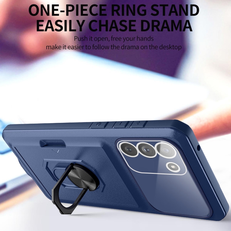 For Samsung Galaxy S23+ 5G Card Ring Holder Shockproof Phone Case(Red Black)