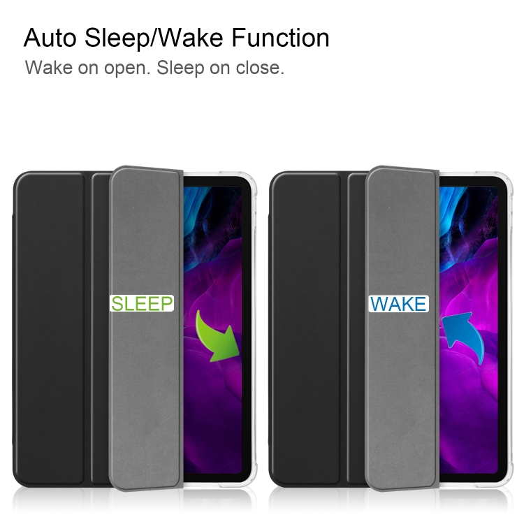 For iPad Pro 12.9 inch (2020) Three-folding Horizontal Flip PU Leather + Clear TPU Back Cover Tablet Case with Sleep / Wake-up Function & Holder & Pen Slot(Black) For iPad Pro 12.9 inch (2020) Three-folding Horizontal Flip PU Leather + Clear TPU Back Cover Tablet Case with Sleep / Wake-up Function & Holder & Pen Slot(Black)