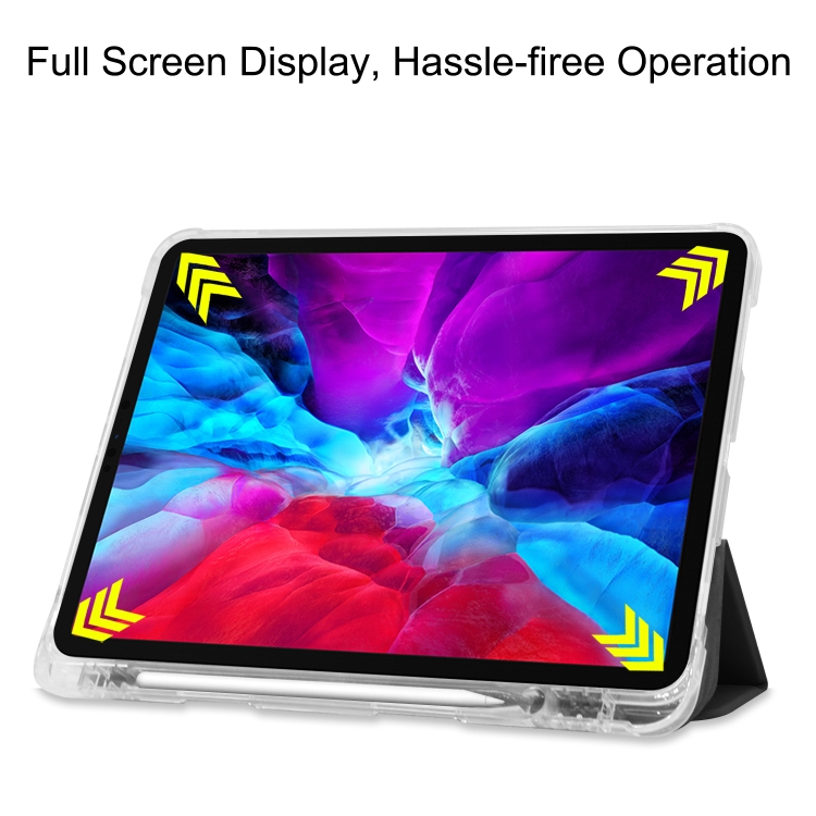 For iPad Pro 12.9 inch (2020) Three-folding Horizontal Flip PU Leather + Clear TPU Back Cover Tablet Case with Sleep / Wake-up Function & Holder & Pen Slot(Black) For iPad Pro 12.9 inch (2020) Three-folding Horizontal Flip PU Leather + Clear TPU Back Cover Tablet Case with Sleep / Wake-up Function & Holder & Pen Slot(Black)