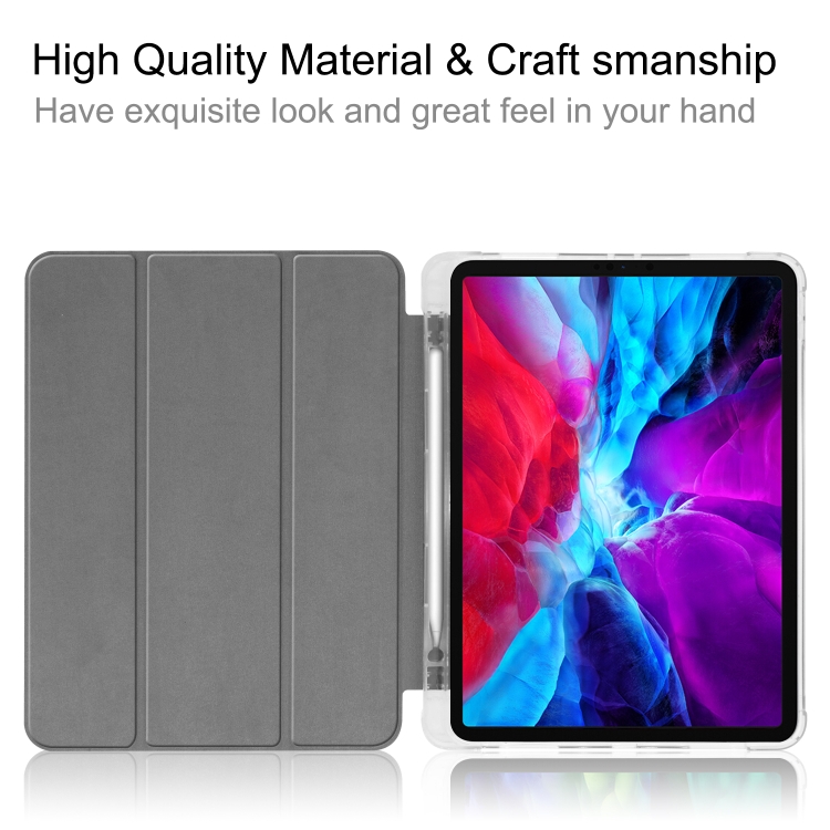 For iPad Pro 12.9 inch (2020) Three-folding Horizontal Flip PU Leather + Clear TPU Back Cover Tablet Case with Sleep / Wake-up Function & Holder & Pen Slot(Black) For iPad Pro 12.9 inch (2020) Three-folding Horizontal Flip PU Leather + Clear TPU Back Cover Tablet Case with Sleep / Wake-up Function & Holder & Pen Slot(Black)