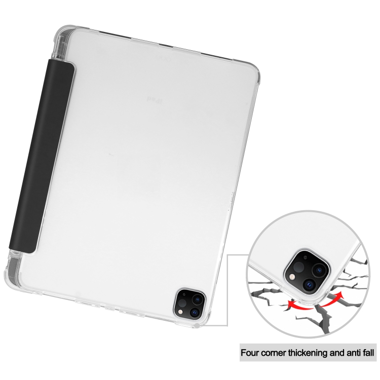 For iPad Pro 12.9 inch (2020) Three-folding Horizontal Flip PU Leather + Clear TPU Back Cover Tablet Case with Sleep / Wake-up Function & Holder & Pen Slot(Black) For iPad Pro 12.9 inch (2020) Three-folding Horizontal Flip PU Leather + Clear TPU Back Cover Tablet Case with Sleep / Wake-up Function & Holder & Pen Slot(Black)
