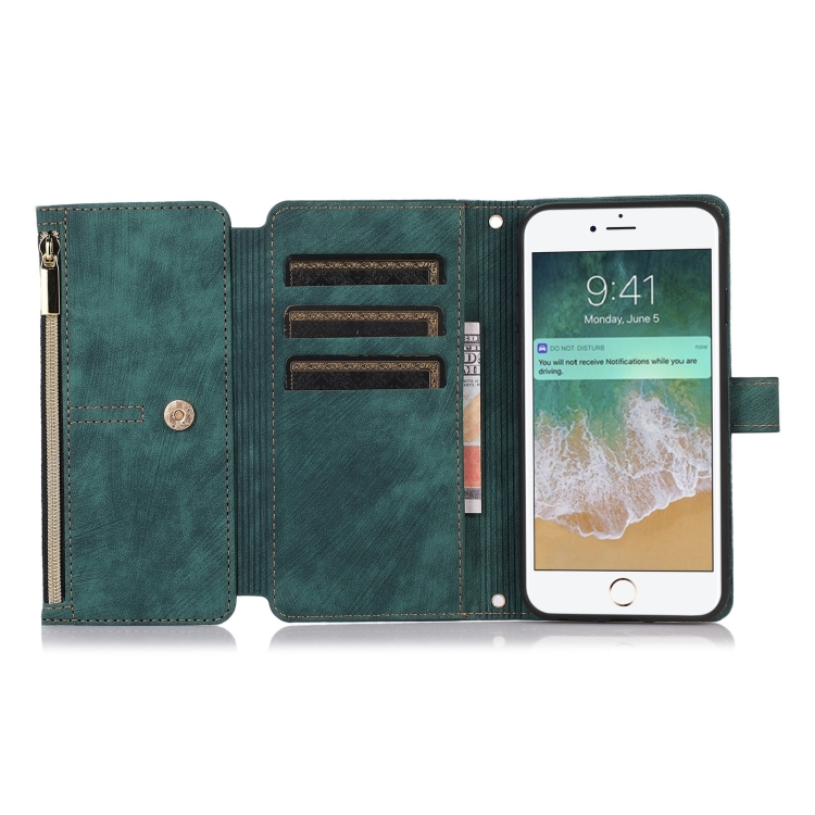 For iPhone SE 2022 / 2020 / 7 / 8 Dream 9-Card Wallet Zipper Bag Leather Phone Case(Green) For iPhone SE 2022 / 2020 / 7 / 8 Dream 9-Card Wallet Zipper Bag Leather Phone Case(Green)
