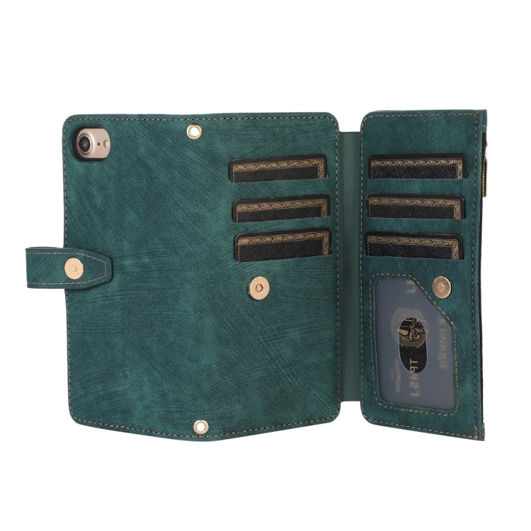 For iPhone SE 2022 / 2020 / 7 / 8 Dream 9-Card Wallet Zipper Bag Leather Phone Case(Green) For iPhone SE 2022 / 2020 / 7 / 8 Dream 9-Card Wallet Zipper Bag Leather Phone Case(Green)
