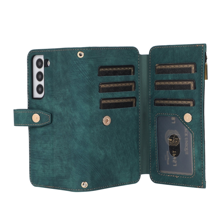 For Samsung Galaxy S21 5G Dream 9-Card Wallet Zipper Bag Leather Phone Case(Green) For Samsung Galaxy S21 5G Dream 9-Card Wallet Zipper Bag Leather Phone Case(Green)