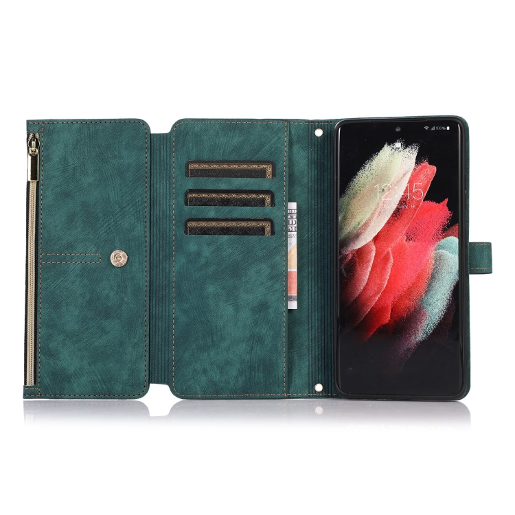 For Samsung Galaxy S21 Ultra 5G Dream 9-Card Wallet Zipper Bag Leather Phone Case(Green) For Samsung Galaxy S21 Ultra 5G Dream 9-Card Wallet Zipper Bag Leather Phone Case(Green)