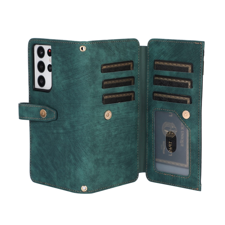 For Samsung Galaxy S21 Ultra 5G Dream 9-Card Wallet Zipper Bag Leather Phone Case(Green) For Samsung Galaxy S21 Ultra 5G Dream 9-Card Wallet Zipper Bag Leather Phone Case(Green)