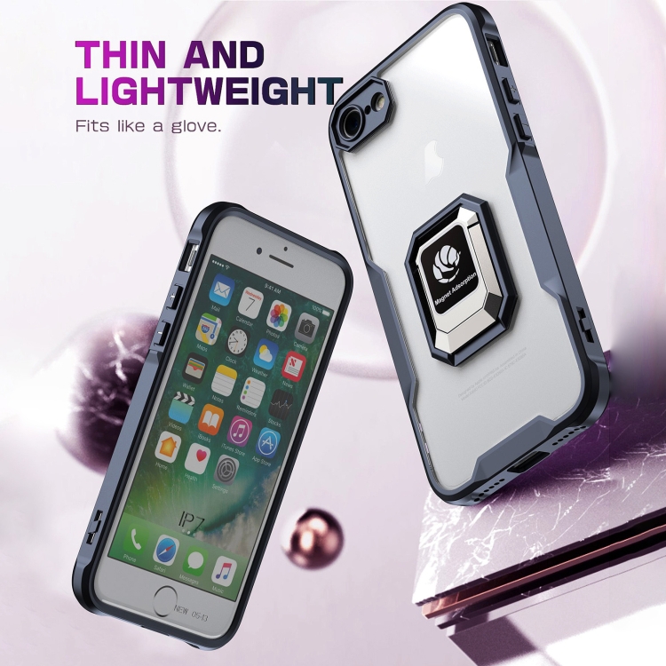For iPhone SE 2022 / 2020 / 7 / 8 Armor Shockproof Magnetic Ring Phone Case(Black)