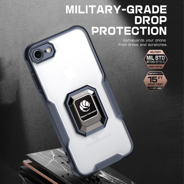For iPhone SE 2022 / 2020 / 7 / 8 Armor Shockproof Magnetic Ring Phone Case(Black)