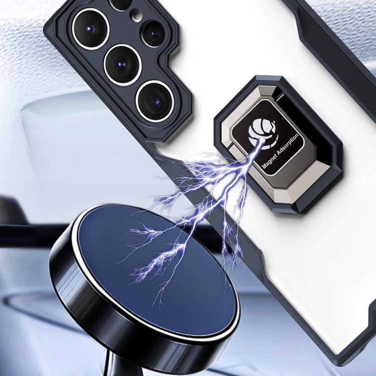 For Samsung Galaxy S23 Ultra 5G Armor Shockproof Magnetic Ring Phone Case(Navy Blue)