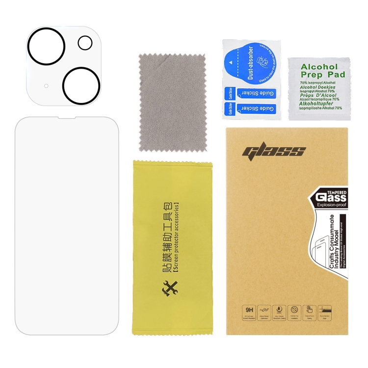For iPhone 13 2pcs 0.26mm 9H 2.5D Tempered Glass Screen Film with 2pcs Lens Protector For iPhone 13 2pcs 0.26mm 9H 2.5D Tempered Glass Screen Film with 2pcs Lens Protector