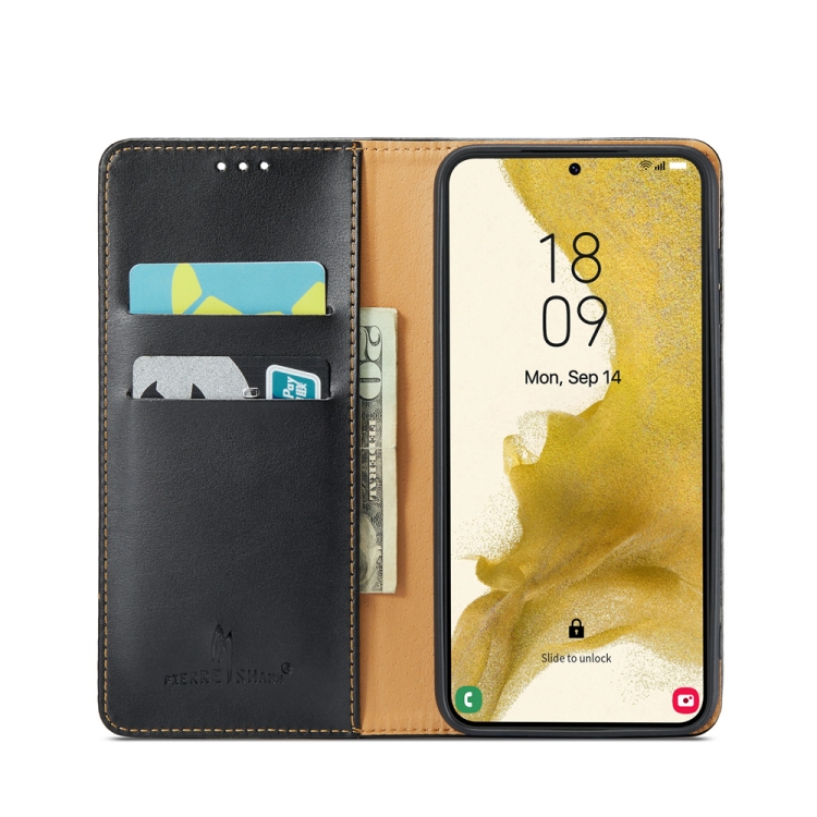 For Samsung Galaxy S23+ 5G Fierre Shann PU Genuine Leather Texture Leather Phone Case(Black) For Samsung Galaxy S23+ 5G Fierre Shann PU Genuine Leather Texture Leather Phone Case(Black)