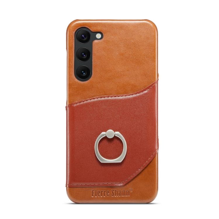 For Samsung Galaxy S23+ 5G Fierre Shann Oil Wax Texture Genuine Leather Back Phone Case(Brown) For Samsung Galaxy S23+ 5G Fierre Shann Oil Wax Texture Genuine Leather Back Phone Case(Brown)