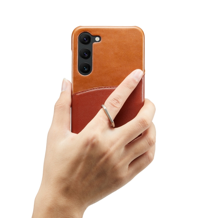 For Samsung Galaxy S23+ 5G Fierre Shann Oil Wax Texture Genuine Leather Back Phone Case(Brown) For Samsung Galaxy S23+ 5G Fierre Shann Oil Wax Texture Genuine Leather Back Phone Case(Brown)