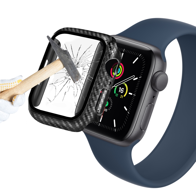 Pour Apple Watch Series SE 2 6 SE 5 4 Bo tier de montre int gr en verre tremp PC en fibre de carbone de 44 mm noir