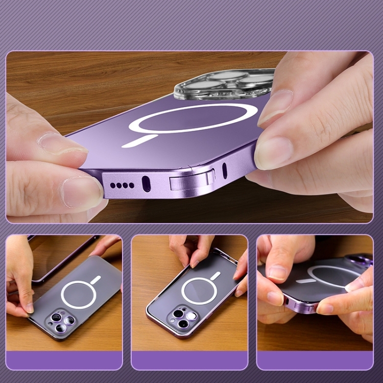 For iPhone 12 Spring Buckle Metal Frosted Magsafe Phone Case(Deep Purple) For iPhone 12 Spring Buckle Metal Frosted Magsafe Phone Case(Deep Purple)