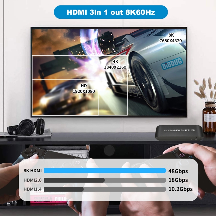 NK-H31 8K 3 en 1 Conmutador de salida HDMI para Xbox PS4 PS5 Roku UHD TV Monitor Proyector - 3