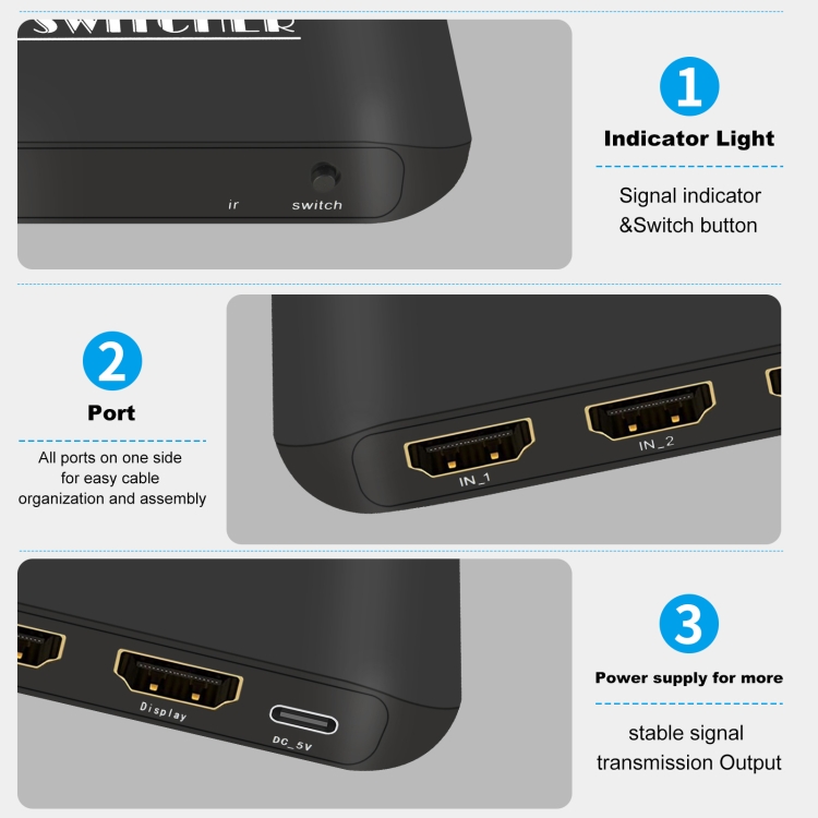 NK-H31 8K 3 en 1 Conmutador de salida HDMI para Xbox PS4 PS5 Roku UHD TV Monitor Proyector - 4