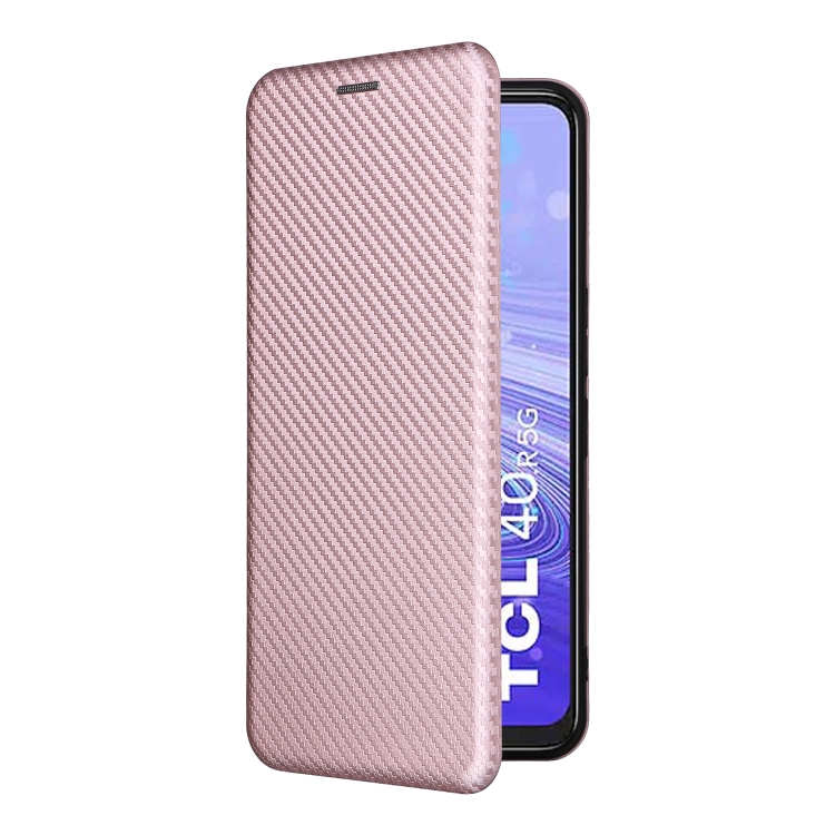 For TCL 40 R 5G Carbon Fiber Texture Flip Leather Phone Case(Pink)