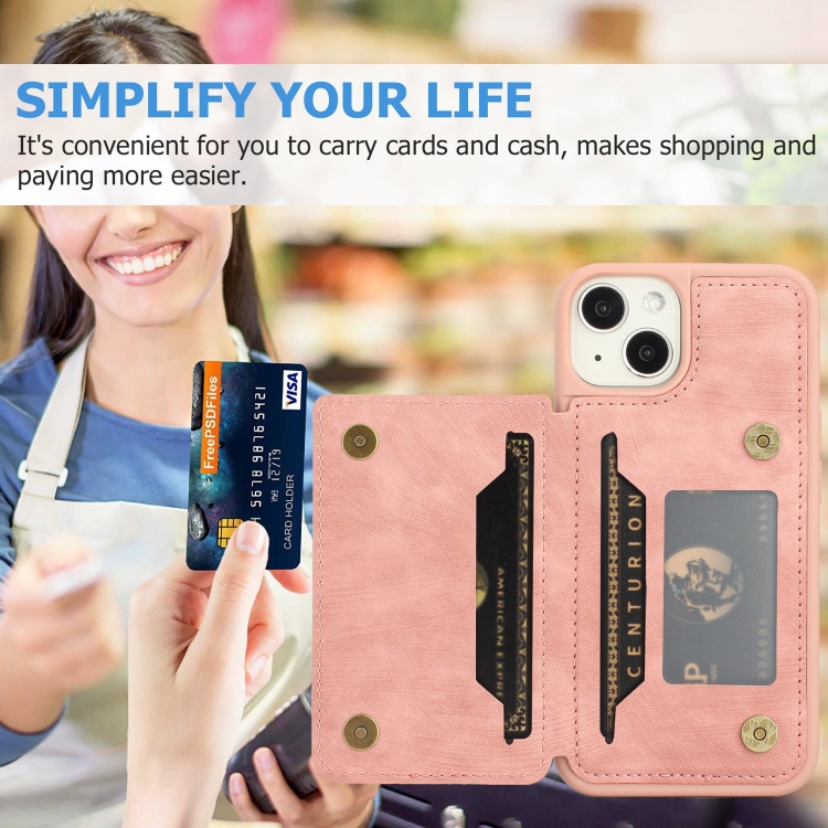 For iPhone 14 Plus Dream Magnetic Back Cover Card Wallet Phone Case(Pink) For iPhone 14 Plus Dream Magnetic Back Cover Card Wallet Phone Case(Pink)