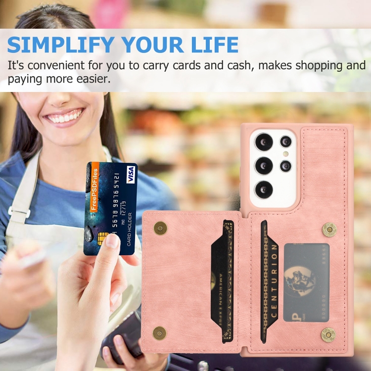 For Samsung Galaxy S23 Ultra 5G Dream Magnetic Back Cover Card Wallet Phone Case(Pink)