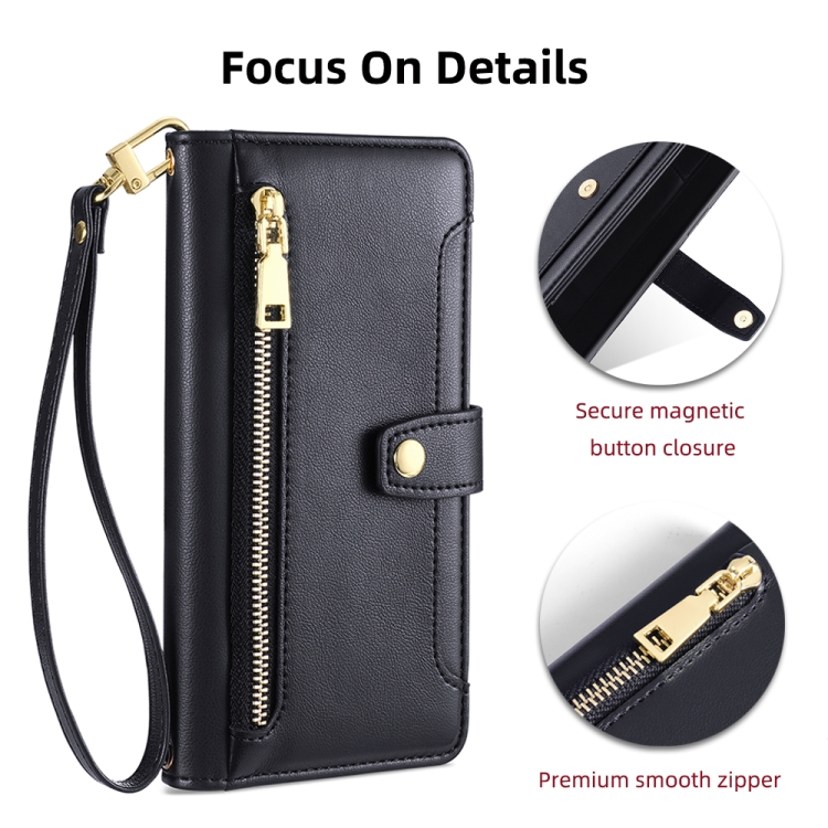 For iPhone 14 Plus Sheep Texture Cross-body Zipper Wallet Leather Phone Case(Black) For iPhone 14 Plus Sheep Texture Cross-body Zipper Wallet Leather Phone Case(Black)