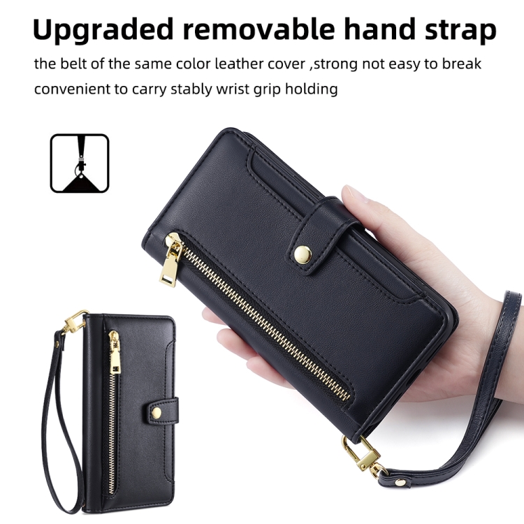 For iPhone 14 Plus Sheep Texture Cross-body Zipper Wallet Leather Phone Case(Black) For iPhone 14 Plus Sheep Texture Cross-body Zipper Wallet Leather Phone Case(Black)