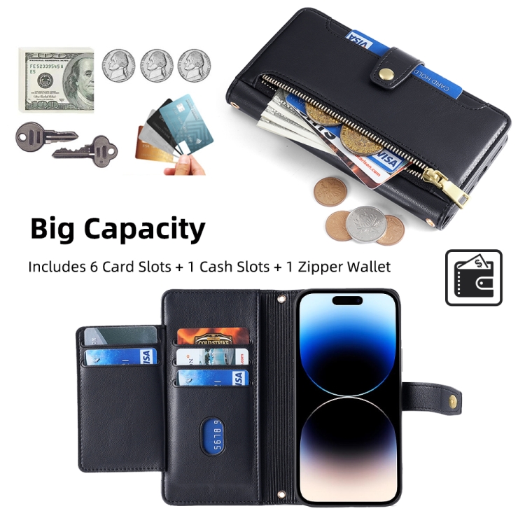 For iPhone 14 Pro Sheep Texture Cross-body Zipper Wallet Leather Phone Case(Black) For iPhone 14 Pro Sheep Texture Cross-body Zipper Wallet Leather Phone Case(Black)