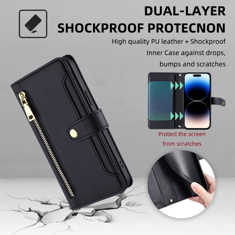 For iPhone 14 Pro Sheep Texture Cross-body Zipper Wallet Leather Phone Case(Black) For iPhone 14 Pro Sheep Texture Cross-body Zipper Wallet Leather Phone Case(Black)