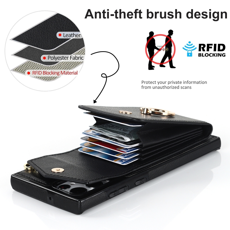 For Samsung Galaxy S23 Ultra 5G Ring Holder RFID Card Slot Phone Case(Black) For Samsung Galaxy S23 Ultra 5G Ring Holder RFID Card Slot Phone Case(Black)
