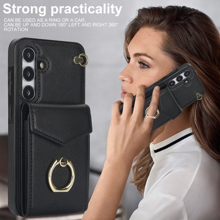 For Samsung Galaxy S24 5G Ring Holder RFID Card Slot Phone Case(Black) For Samsung Galaxy S24 5G Ring Holder RFID Card Slot Phone Case(Black)