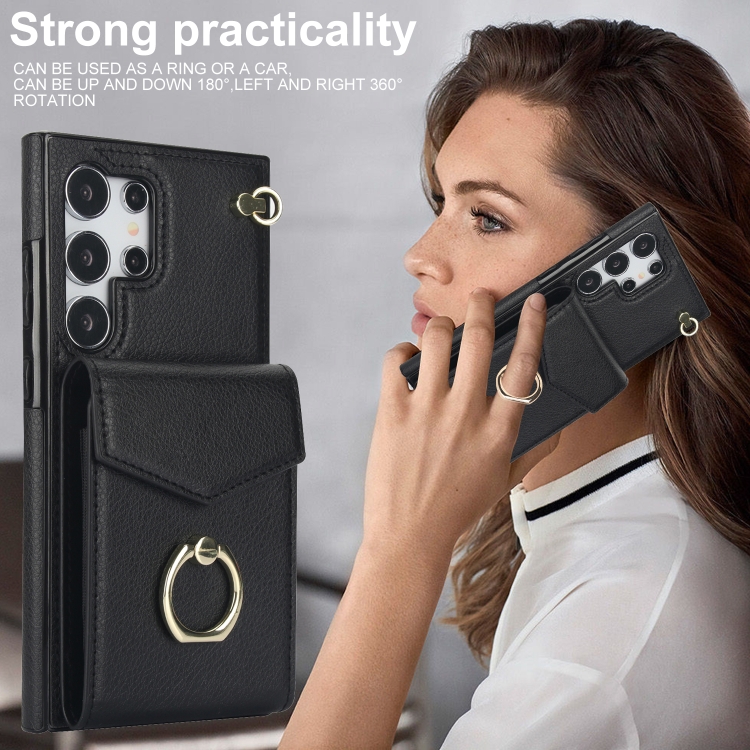 For Samsung Galaxy S24 Ultra 5G Ring Holder RFID Card Slot Phone Case(Black) For Samsung Galaxy S24 Ultra 5G Ring Holder RFID Card Slot Phone Case(Black)