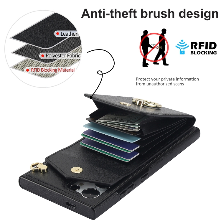 For Samsung Galaxy S24 Ultra 5G Ring Holder RFID Card Slot Phone Case(Black) For Samsung Galaxy S24 Ultra 5G Ring Holder RFID Card Slot Phone Case(Black)