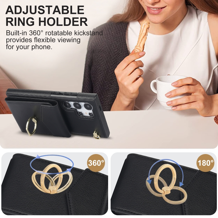 For Samsung Galaxy S24 Ultra 5G Ring Holder RFID Card Slot Phone Case(Black) For Samsung Galaxy S24 Ultra 5G Ring Holder RFID Card Slot Phone Case(Black)