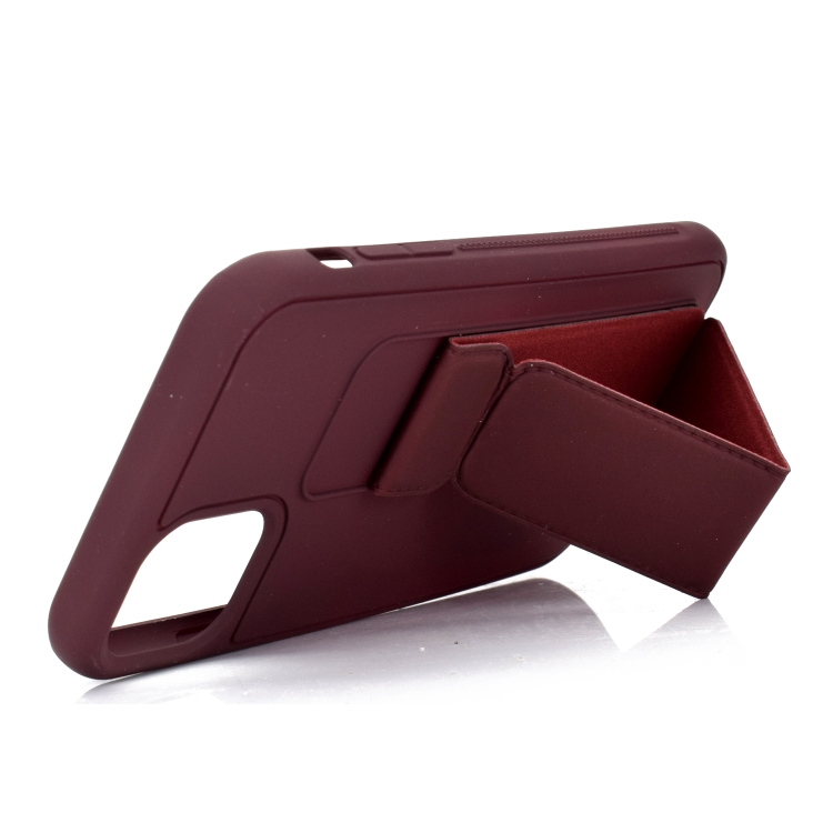 For iPhone 12 Skin Feel Wrist Holder Phone Case(Wine Red) For iPhone 12 Skin Feel Wrist Holder Phone Case(Wine Red)