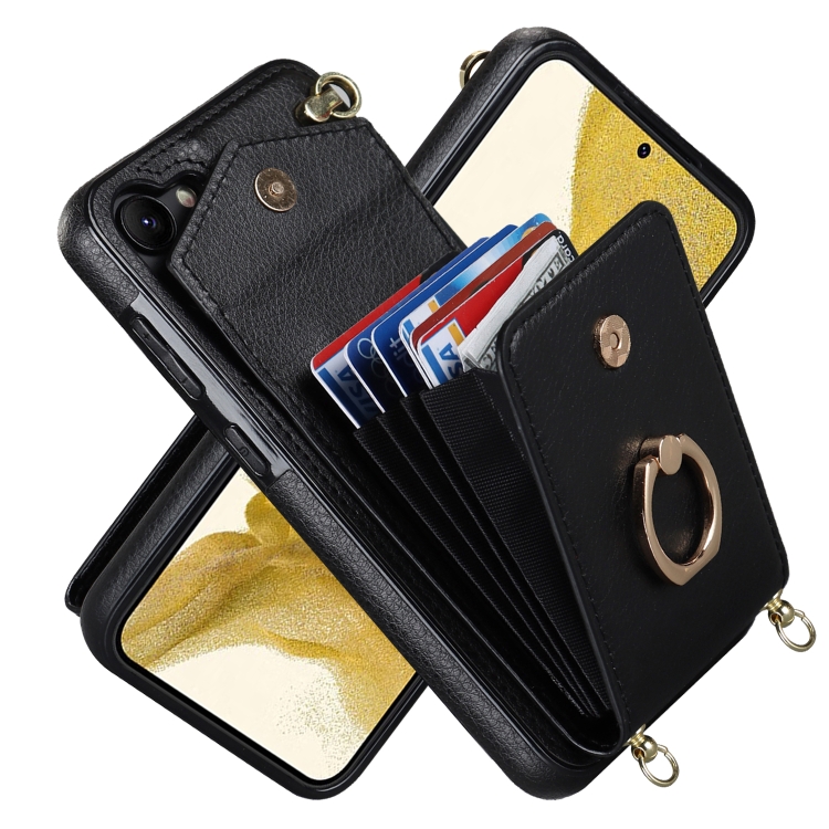 For Samsung Galaxy S23+ 5G Ring Holder RFID Card Slot Phone Case with Long Lanyard(Black) For Samsung Galaxy S23+ 5G Ring Holder RFID Card Slot Phone Case with Long Lanyard(Black)
