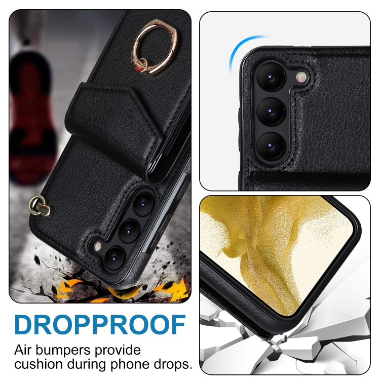 For Samsung Galaxy S23+ 5G Ring Holder RFID Card Slot Phone Case with Long Lanyard(Black) For Samsung Galaxy S23+ 5G Ring Holder RFID Card Slot Phone Case with Long Lanyard(Black)